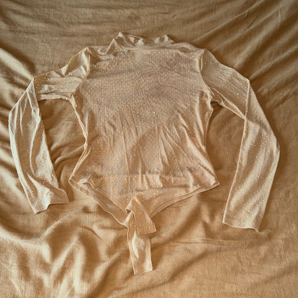 Nude mesh sequin body suit